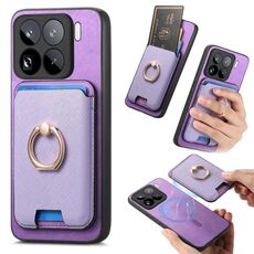 Per Xiaomi 15 Pro Retro Cross Leather Ring Vertical Insert Card Bag MagSafe Custodia per telefono (viola)