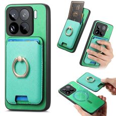 Per Xiaomi 15 Pro Retro Cross Leather Ring Vertical Insert Card Bag MagSafe Custodia per telefono (verde)