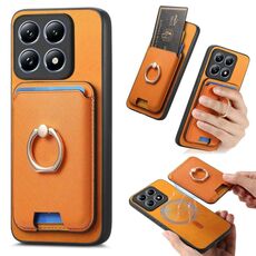 Per Xiaomi 14T Pro Retro Cross Leather Ring Vertical Insert Card Bag MagSafe Custodia per telefono (giallo)
