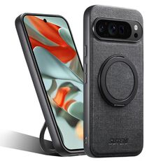 Per Google Pixel 9 Pro XL Suteni G3 360 Supporto Rotante MagSafe Denim Custodia Posteriore in Pelle per Telefono (Nero)