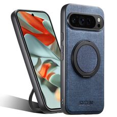 Per Google Pixel 9 Pro XL Suteni G3 360 Supporto Rotante MagSafe Denim Custodia Posteriore in Pelle per Telefono (Blu)