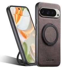 Per Google Pixel 9 Pro Suteni G3 360 Supporto Rotante MagSafe Denim Custodia Posteriore in Pelle per Telefono (Marrone)