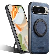 Per Google Pixel 9 Pro Suteni G3 360 Supporto Rotante MagSafe Denim Custodia Posteriore in Pelle per Telefono (Blu)