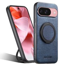 Per Google Pixel 9 Suteni G3 360 Supporto Rotante MagSafe Denim Custodia Posteriore in Pelle per Telefono (Blu)