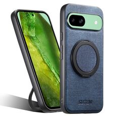 Per Google Pixel 8a Suteni G3 360 Supporto Rotante MagSafe Denim Custodia Posteriore in Pelle per Telefono (Blu)