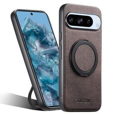 Per Google Pixel 8 Pro Suteni G3 360 Supporto Rotante MagSafe Denim Custodia Posteriore in Pelle per Telefono (Marrone)
