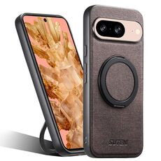 Per Google Pixel 8 Suteni G3 360 Supporto Rotante MagSafe Custodia Posteriore in Pelle Denim per Telefono (Marrone)