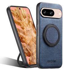 Per Google Pixel 8 Suteni G3 360 Supporto Rotante MagSafe Denim Custodia Posteriore in Pelle per Telefono (Blu)