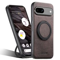 Per Google Pixel 7a Suteni G3 360 Supporto Rotante MagSafe Custodia Posteriore in Pelle Denim per Telefono (Marrone)