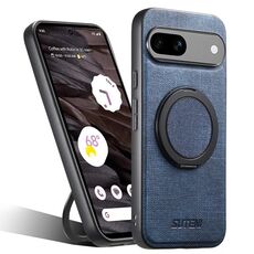 Per Google Pixel 7a Suteni G3 360 Supporto Rotante MagSafe Denim Custodia Posteriore in Pelle per Telefono (Blu)