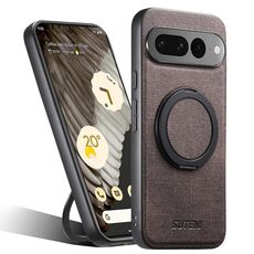 Per Google Pixel 7 Pro Suteni G3 360 Supporto Rotante MagSafe Custodia Posteriore in Pelle Denim per Telefono (Marrone)