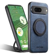 Per Google Pixel 7 Suteni G3 360 Supporto Rotante MagSafe Denim Custodia Posteriore in Pelle per Telefono (Blu)
