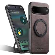 Per Google Pixel 6a Suteni G3 360 Supporto Rotante MagSafe Custodia Posteriore in Pelle Denim per Telefono (Marrone)
