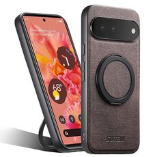 Per Google Pixel 6 Suteni G3 360 Supporto Rotante MagSafe Custodia Posteriore in Pelle Denim per Telefono (Marrone)