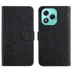 Custodia in pelle flip con motivo a farfalla in rilievo per Honor 400 Lite HT03 (nero)