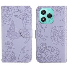 Custodia in pelle flip con motivo a farfalla in rilievo per Honor 400 Lite HT03 (viola)