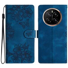 Custodia per telefono in PU goffrato con motivo a farfalla in fiore di ciliegio per Honor Magic7 Pro (blu)