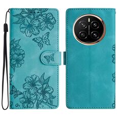 Custodia per telefono in PU goffrato con effetto pelle di farfalla per Honor Magic7 Pro Cherry Blossom (verde)