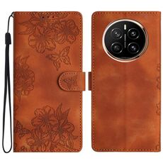 Custodia per telefono in PU goffrato con effetto pelle di farfalla per Honor Magic7 Pro Cherry Blossom (marrone)