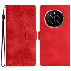 Custodia per telefono in PU goffrato con effetto pelle di farfalla per Honor Magic7 Cherry Blossom (rosso)