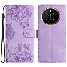 Custodia per telefono in PU goffrato con effetto pelle di farfalla per Honor Magic7 Cherry Blossom (viola)