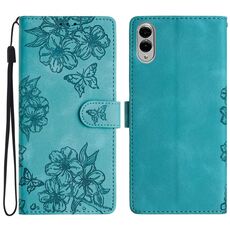 Per Samsung Galaxy S25 Edge 5G Custodia per telefono in PU goffrato con motivo a farfalla in fiore di ciliegio (verde)