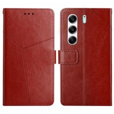 Custodia a libro in pelle con motivo a Y per Tecno Camon 40 4G (marrone)