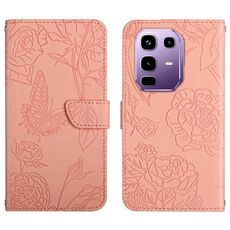 Custodia in pelle flip con motivo a farfalla in rilievo per Infinix Note 50 Pro 4G / Note 50 4G (rosa)