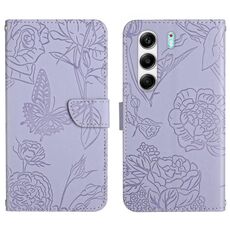 Custodia in pelle flip con motivo a farfalla per Tecno Camon 40 4G (viola)