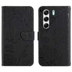 Custodia a libro in pelle con motivo a farfalla per Tecno Camon 40 4G (nera)