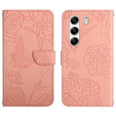 Custodia in pelle flip con motivo a farfalla per Tecno Camon 40 4G (rosa)