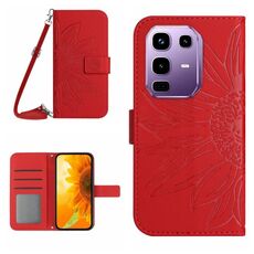 Custodia in pelle con stampa a fiore di sole per Infinix Note 50 Pro 4G / Note 50 4G con cordino (rosso)