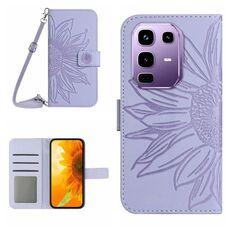 Per Infinix Note 50 Pro 4G / Note 50 4G Custodia in pelle con stampa a fiore di sole e cordino (viola)