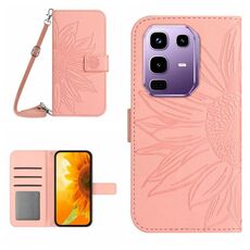 Custodia in pelle con stampa a fiore di sole per Infinix Note 50 Pro 4G / Note 50 4G con cordino (rosa)