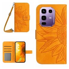 Custodia in pelle con stampa a fiore di sole per Infinix Note 50 Pro 4G / Note 50 4G con cordino (giallo)