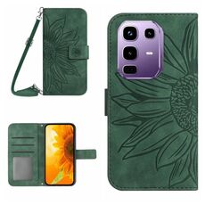 Custodia in pelle con stampa a fiore di sole per Infinix Note 50 Pro 4G / Note 50 4G con cordino (verde)