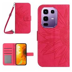 Custodia in pelle con stampa a fiore di sole per Infinix Note 50 Pro 4G / Note 50 4G con cordino (rosso rosa)