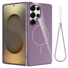 Per Samsung Galaxy S25 Ultra 5G Custodia per telefono antiurto in TPU lucido MagSafe con cordino (viola)