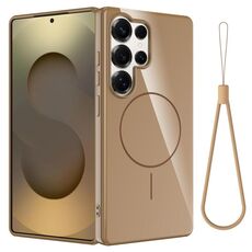 Custodia antiurto MagSafe in TPU lucido per Samsung Galaxy S25 Ultra 5G con cordino (oro)