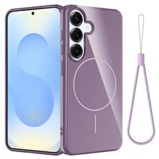 Per Samsung Galaxy S25 5G Custodia per telefono antiurto in TPU lucido MagSafe con cordino (viola)