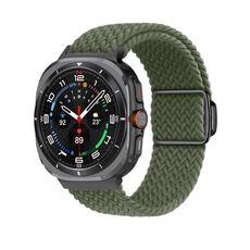 Per Samsung Galaxy Watch Ultra 47mm Kalebol Braided Loop Magnetic Black Buckle Watch Band (verde oliva scuro)