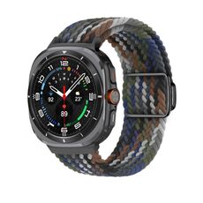 Per Samsung Galaxy Watch Ultra 47mm Kalebol Braided Loop Magnetic Black Buckle Watch Band (Denim)