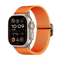 Per Apple Watch 46mm / 49mm / 45mm / 44mm Kalebol Bull Bead Buckle Elastic Nylon Watch Band (Arancione)