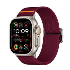 Per Apple Watch 46mm / 49mm / 45mm / 44mm Kalebol Bull Bead Buckle Elastic Nylon Watch Band (rosso vino)