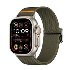 Per Apple Watch 46mm / 49mm / 45mm / 44mm Kalebol Bull Bead Buckle Elastic Nylon Watch Band (verde militare)