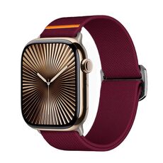 Per Apple Watch 42mm / 41mm / 40mm / 38mm Kalebol Bull Bead Buckle Elastic Nylon Watch Band (rosso vino)