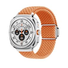 Per Samsung Galaxy Watch Ultra 47mm Kalebol Braided Loop Magnetic Silver Buckle Watch Band (Arancione)