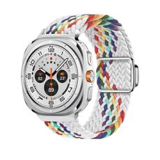 Per Samsung Galaxy Watch Ultra 47mm Kalebol Braided Loop Magnetic Silver Buckle Watch Band (Bianco Arcobaleno)