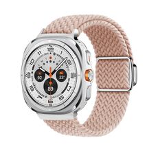 Per Samsung Galaxy Watch Ultra 47mm Kalebol Braided Loop Magnetic Silver Buckle Watch Band (Rosa Sabbia)