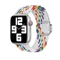 Per Apple Watch 46mm / 49mm / 45mm / 44mm Kalebol Nylon Loop Cinturino con fibbia magnetica (arcobaleno bianco)